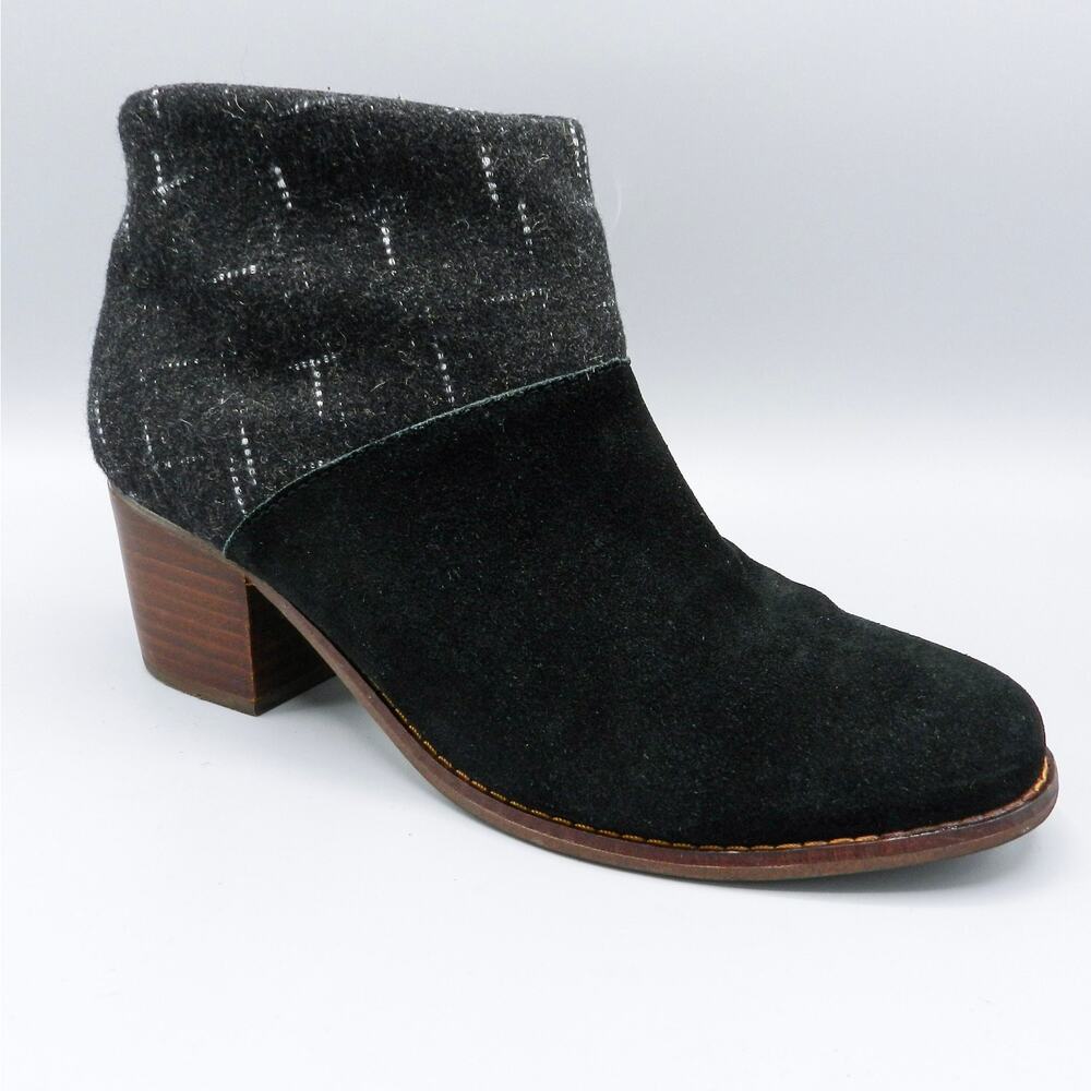 Toms Leila‎ Wool Flannel Suede Ankle Boots US 7.5 Gray Back Zip Chelsea Booties